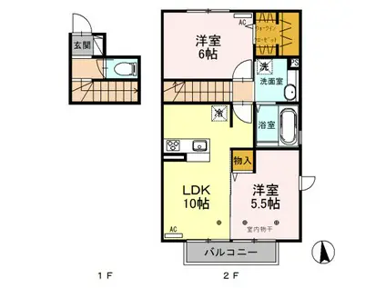 ショコラコート B(2LDK/2階)の間取り写真