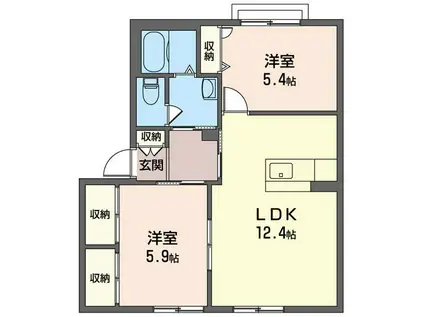 コーラルガーデンK棟(2LDK/1階)の間取り写真