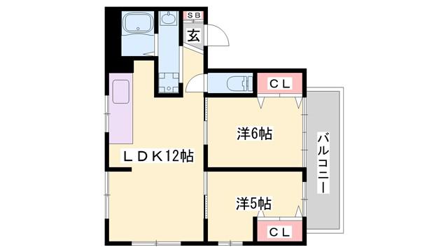 スイス第二ビル(2LDK/5階)の間取り写真