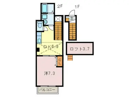 パインフィールド(1DK/2階)の間取り写真