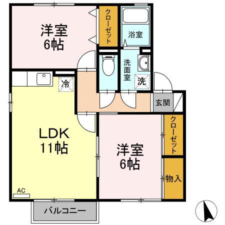 プラザ・ルミエール弐番館 B棟(2LDK/1階)の間取り写真
