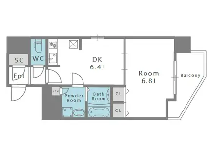 プロシード大阪ウエストアドリア(1DK/5階)の間取り写真