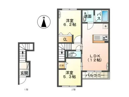シュエット(2LDK/2階)の間取り写真