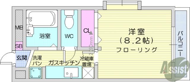 グレイスハイツ山手町(1K/2階)の間取り写真