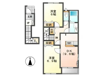 プチヴィラージュII(2DK/2階)の間取り写真