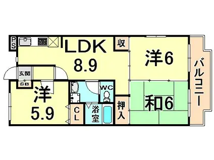 ドエル大鹿(3LDK/4階)の間取り写真