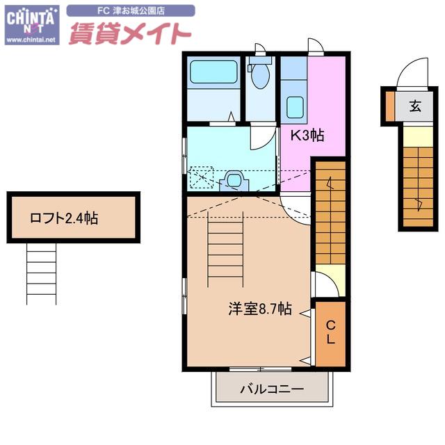 ビラアカシア(1K/2階)の間取り写真
