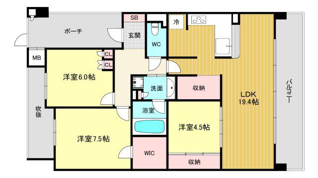 ジェイグラン甲子園口天道町(3LDK/3階)の間取り写真