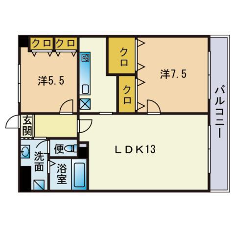アンジェロハウス西新(2LDK/2階)の間取り写真