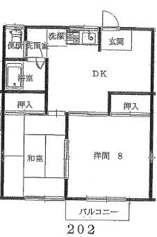 東郷シャトーハイツ(2DK/2階)の間取り写真