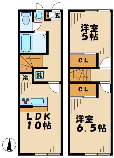 レオパレス峯下B(2LDK/1階)の間取り写真