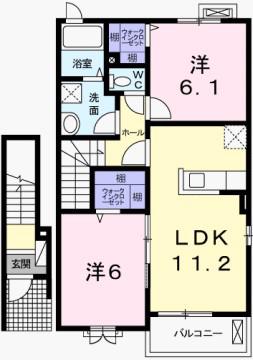 ヴァンベール城西I(2LDK/2階)の間取り写真