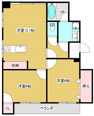 本町マンション(2LDK/2階)の間取り写真