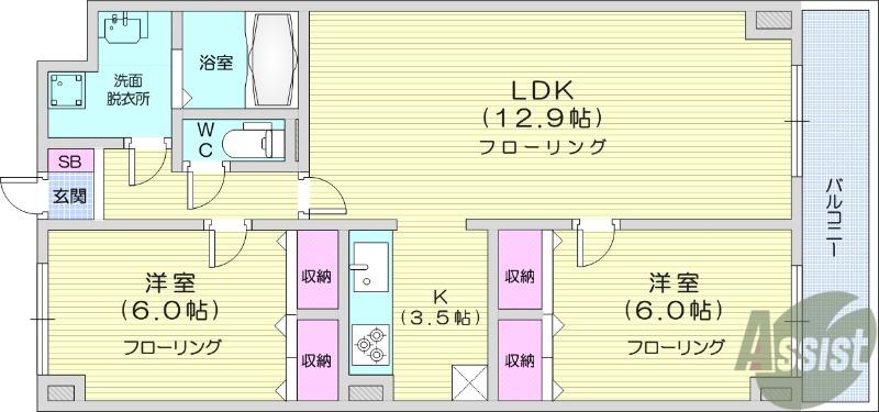 ル・セザンヌ(2LDK/5階)の間取り写真
