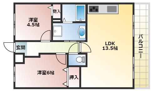ハイム三味西(2LDK/2階)の間取り写真