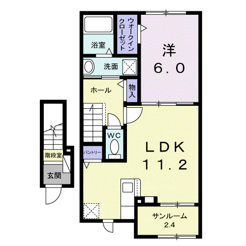 デュエル(1LDK/2階)の間取り写真