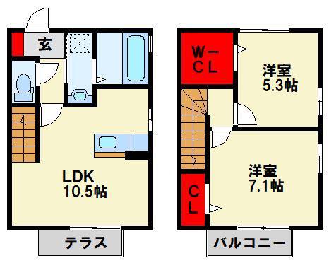 ベルシアン(2LDK/1階)の間取り写真