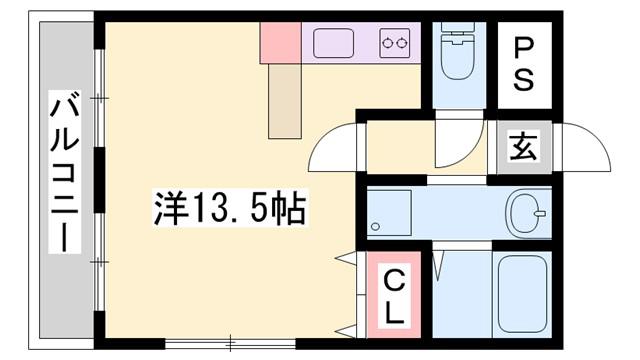 グランドール姫路(ワンルーム/4階)の間取り写真