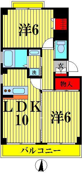 東武伊勢崎線 草加駅 徒歩8分 3階建 築27年(2LDK/3階)の間取り写真