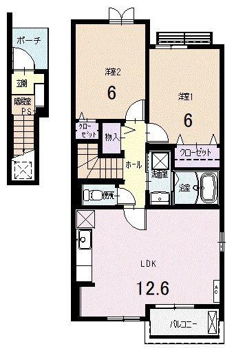 CEREJA(2LDK/2階)の間取り写真