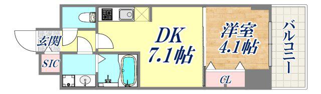 プレサンス神戸セレスティア(1DK/2階)の間取り写真