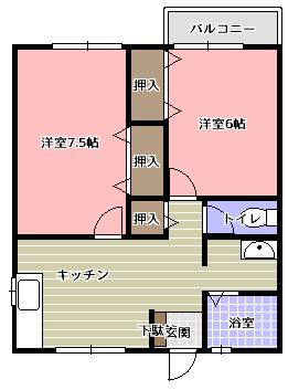 ボナールビューラーI(2DK/2階)の間取り写真