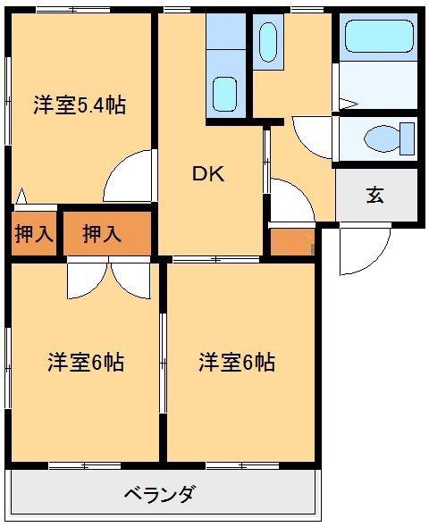 ラフィーネB(3DK/1階)の間取り写真