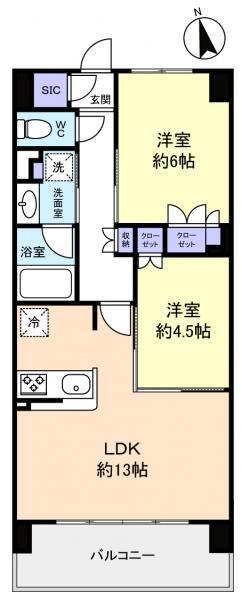 スカイグランデ津田沼(2LDK/9階)の間取り写真