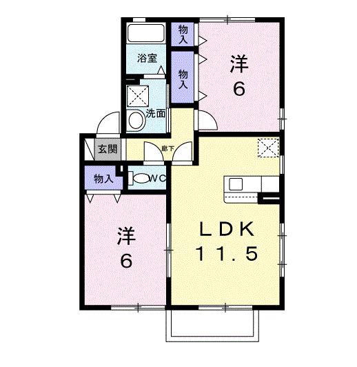 アベリアタウンB(2LDK/2階)の間取り写真