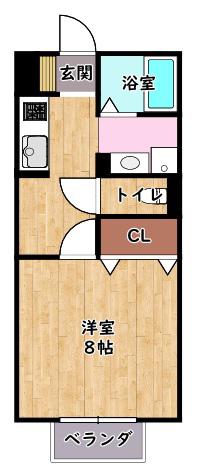 サンローズA棟(1K/2階)の間取り写真