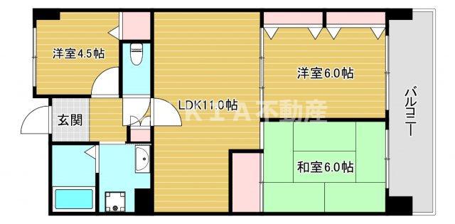 グラマシー立売堀(2SLDK/11階)の間取り写真
