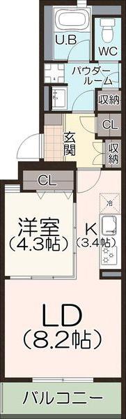 NODE プラス TSURUMAI(1LDK/2階)の間取り写真