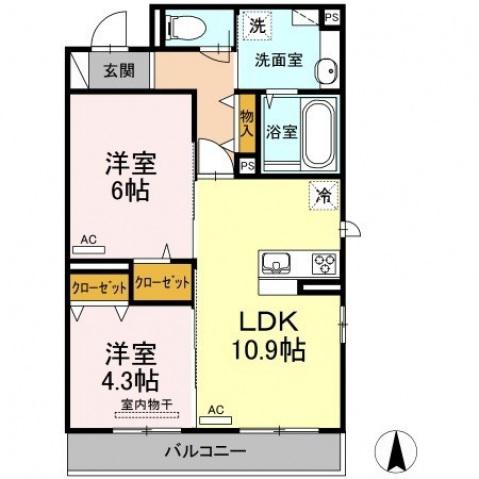 レーヴ・リボンYK(2LDK/2階)の間取り写真