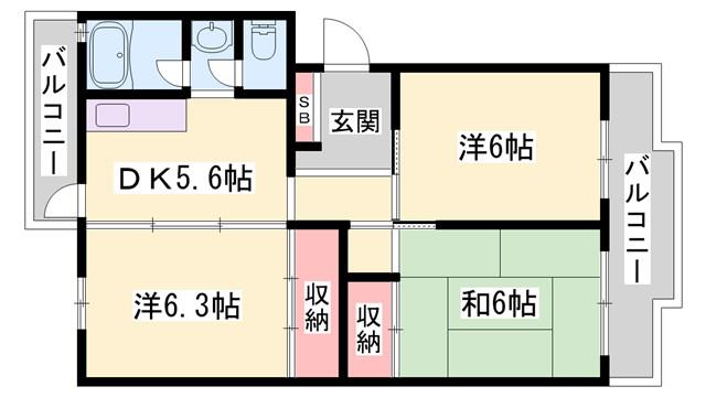 第一コーポ学苑(3DK/1階)の間取り写真