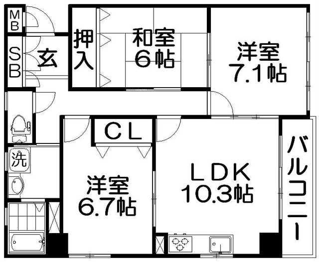 ラスタ香里園町(3LDK/3階)の間取り写真