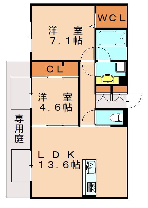 BELLE FLEURII(2LDK/1階)の間取り写真