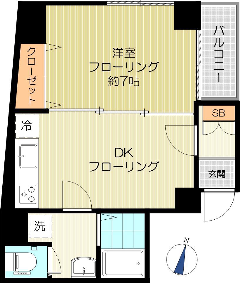 ヴェラハイツ早稲田(1DK/2階)の間取り写真