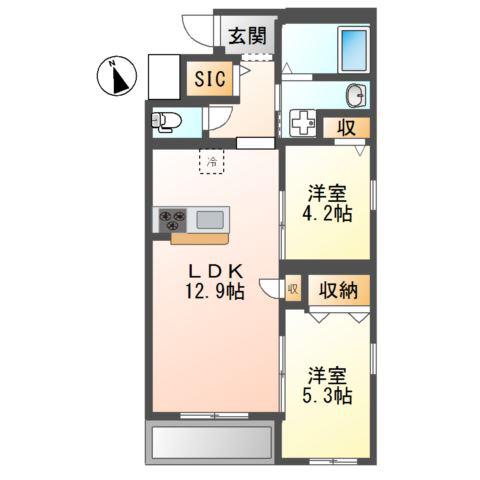 シャイン湘南(2LDK/1階)の間取り写真