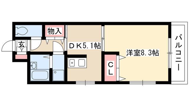 オータムライトⅤ(1DK/3階)の間取り写真