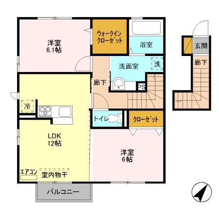 LA・LUCE B棟(2LDK/2階)の間取り写真