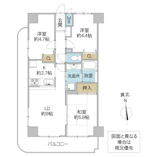 アイディコート水戸(3LDK/7階)の間取り写真