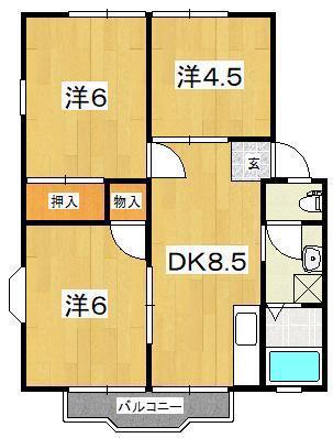 ナショナルサンライフA(3DK/2階)の間取り写真