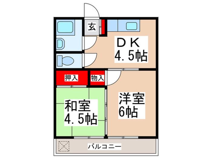 若葉ハイツ(2DK/1階)の間取り写真