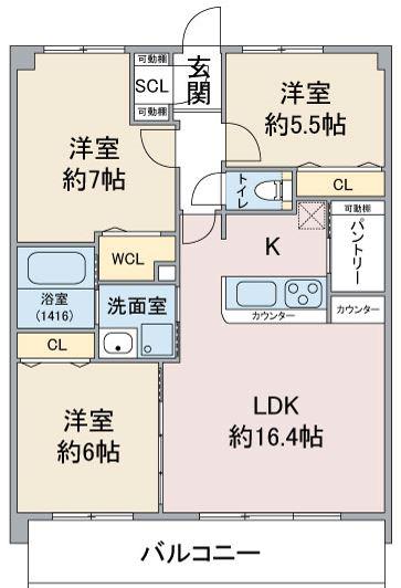 CREA KAMIYASHIRO(3LDK/3階)の間取り写真
