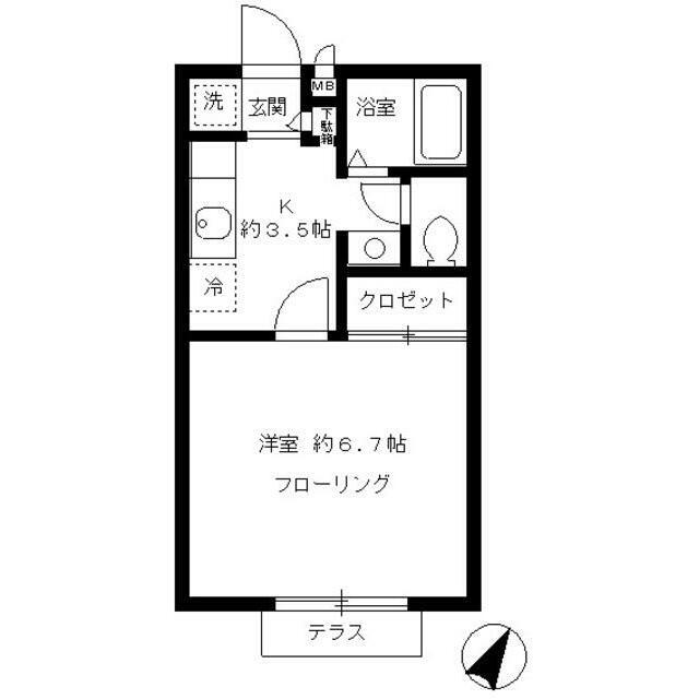 グリーンハイム(1K/1階)の間取り写真