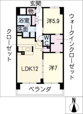 エスペランサ葉池(2LDK/7階)の間取り写真