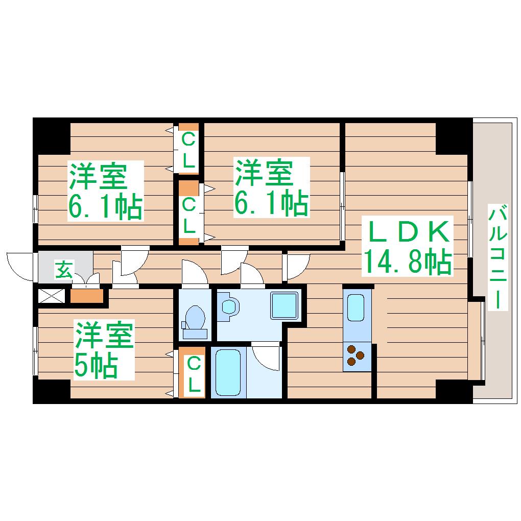 HOKULEA SENDAI(3LDK/11階)の間取り写真