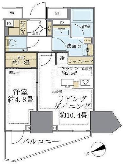 パークタワー東中野グランドエア(1LDK/7階)の間取り写真
