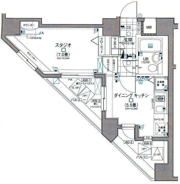 日神デュオステージ笹塚東館(1DK/9階)の間取り写真