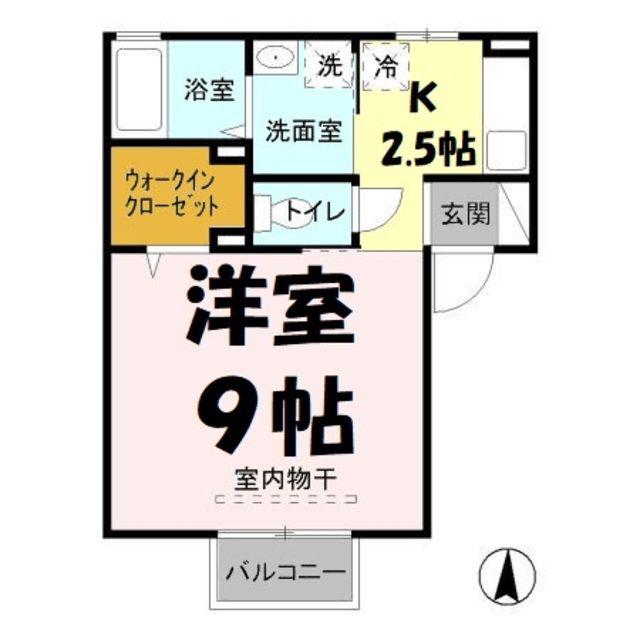 ゴールドパストラルⅡ(1K/2階)の間取り写真
